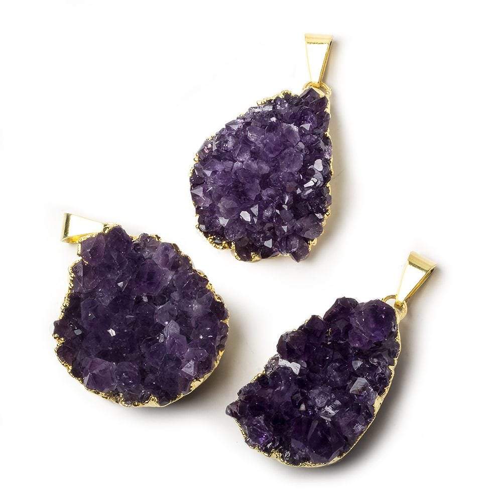 26x23mm average Gold Leafed Amethyst Drusy Pendant with Gold Bail 1 piece - Beadsofcambay.com