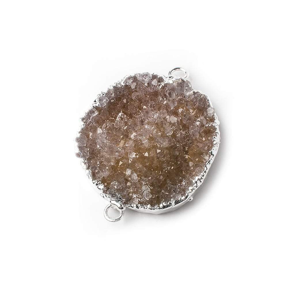 26x25x4mm Silver Leaf Warm Blush Agate Drusy Free Shape Connector 1 piece - Beadsofcambay.com