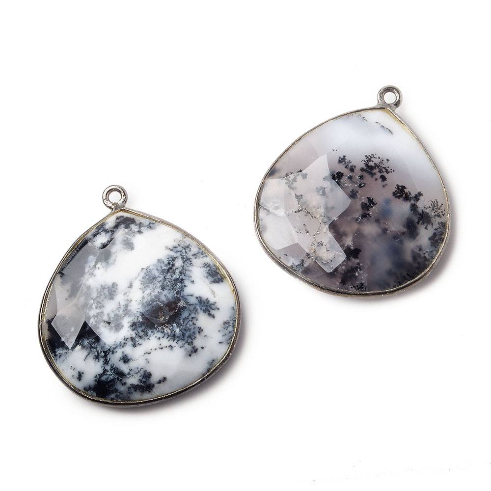 26x26mm Black Gold Bezeled Dendritic Opal Heart Focal Bead Pendant 1 pc - Beadsofcambay.com