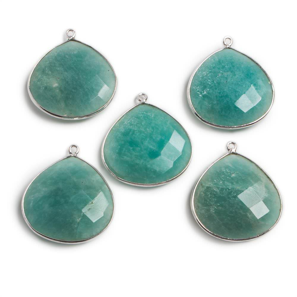 26x26mm Silver Bezeled Amazonite Heart Focal Bead Pendant 1 pc - Beadsofcambay.com
