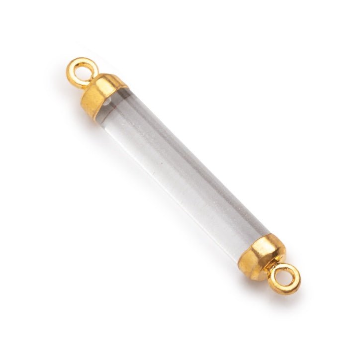 26x4.5mm Gold Leafed Crystal Quartz Tube Focal Connector 1 piece - Beadsofcambay.com