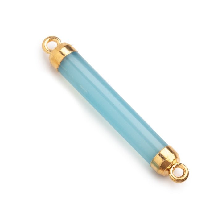 26x5mm Gold Leafed Blue Chalcedony Tube Focal Connector 1 piece - Beadsofcambay.com
