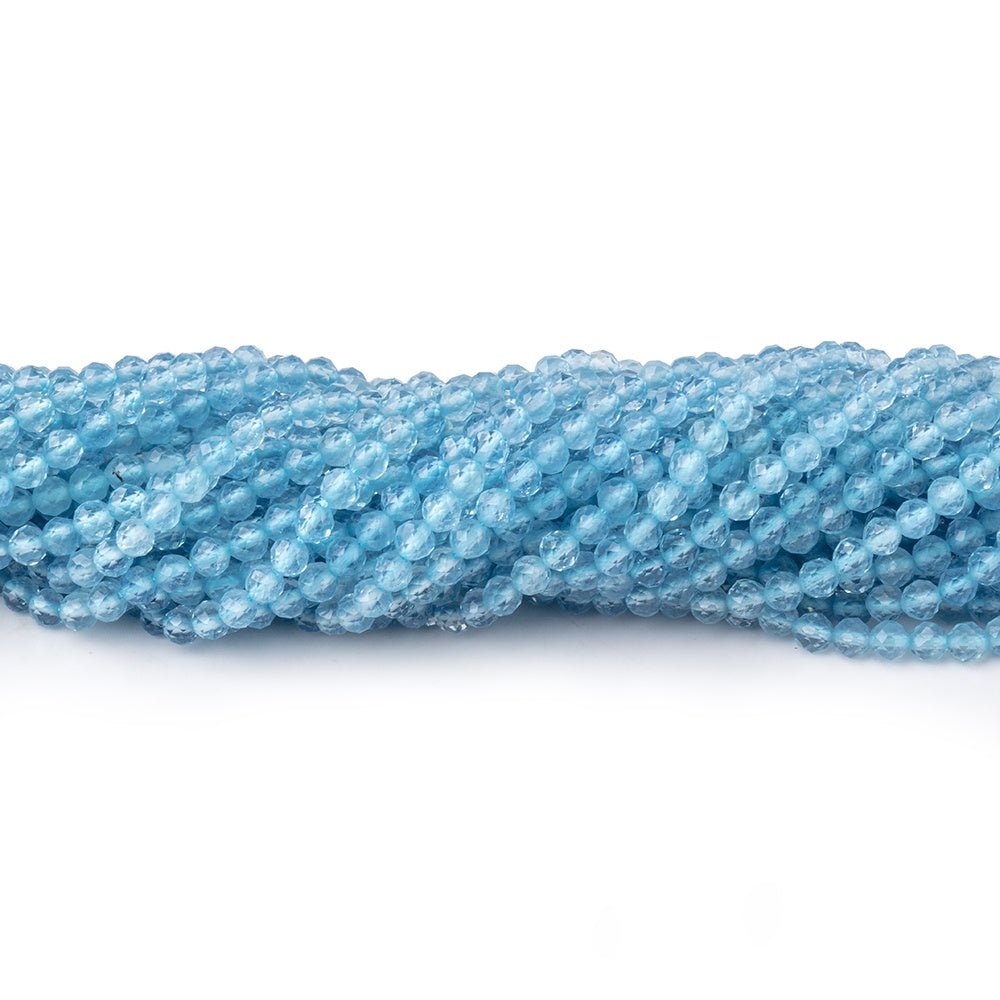 2.7mm Aquamarine Micro Faceted Rounds 12.5 inch 118 Beads - Beadsofcambay.com