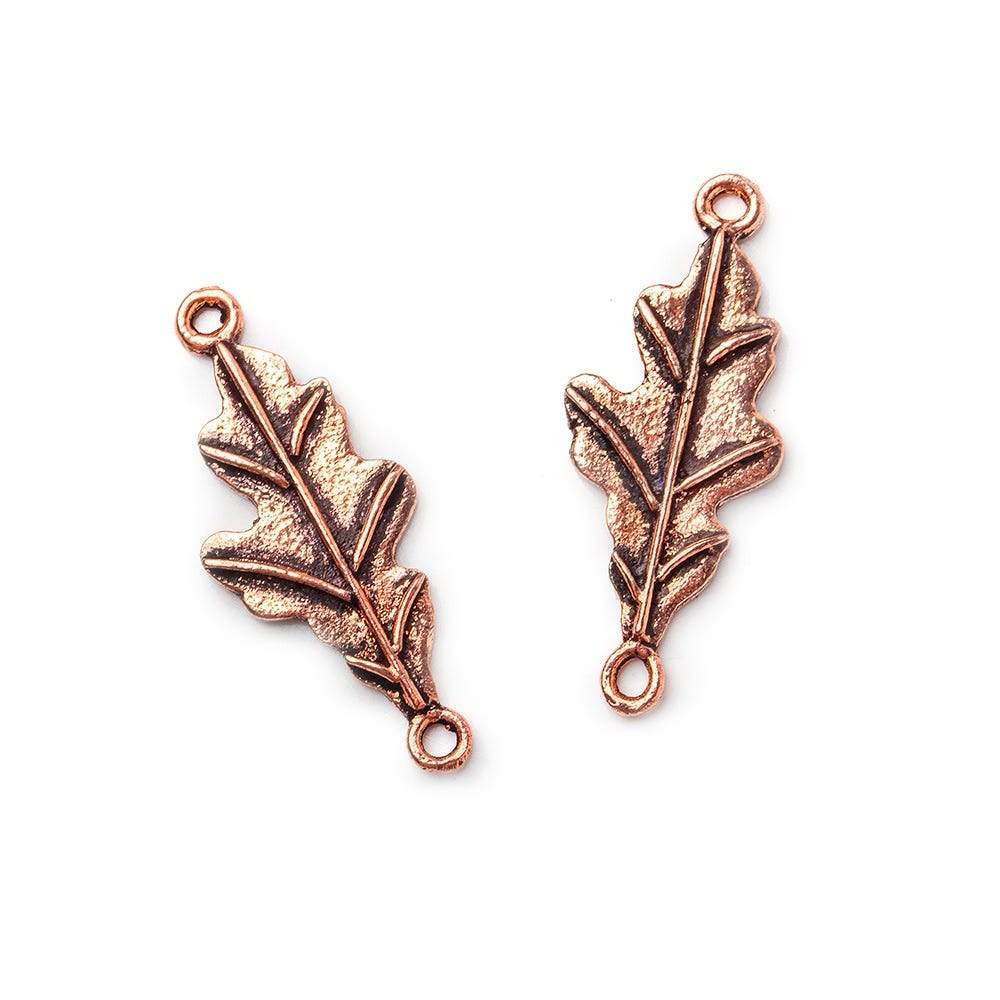 27x11mm Antiqued Copper Oak Leaf 2 Ring Connector Charm Set of 2 - Beadsofcambay.com