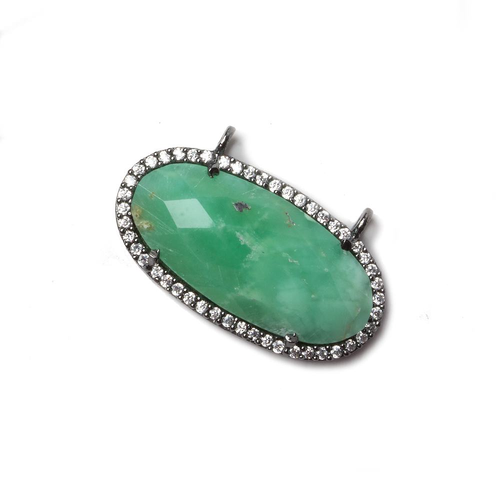 27x13mm Black Gold Bezeled CZ & Chrysoprase Oval East West Connector 1 pc - Beadsofcambay.com