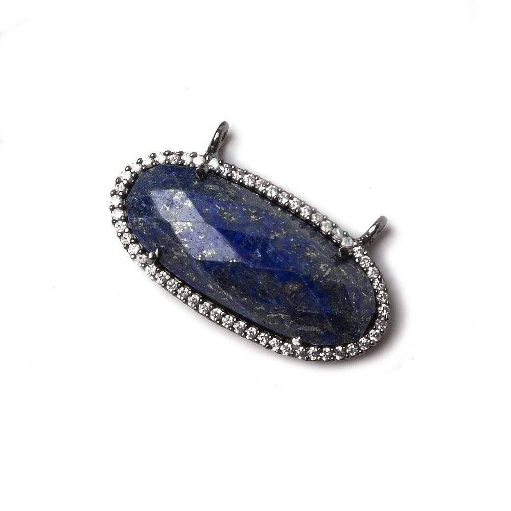 27x13mm Black Gold Bezeled CZ & Lapis Oval East West Connector 1 pc - Beadsofcambay.com