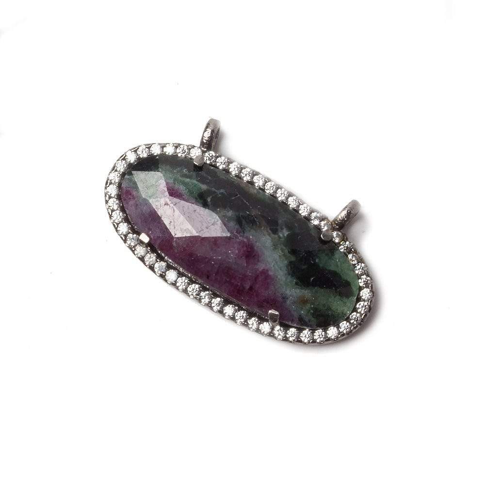 27x13mm Black Gold Bezeled CZ & Ruby in Zoisite Oval East West Connector 1 pc - Beadsofcambay.com