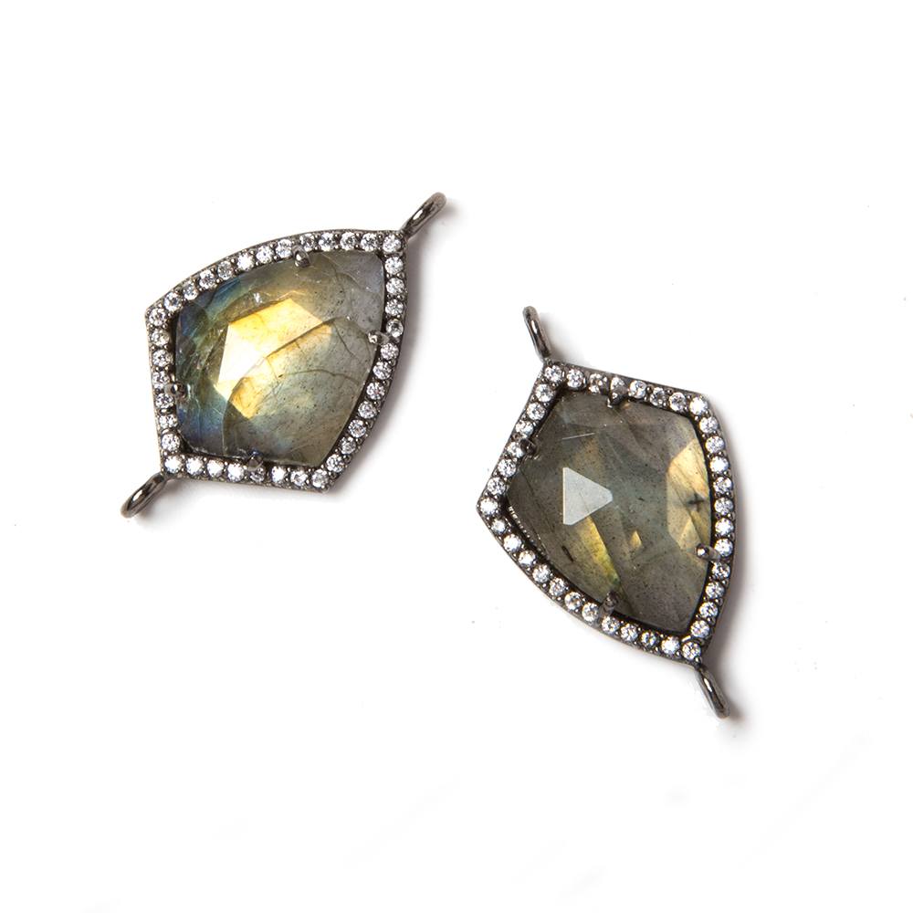 27x15mm Black Gold Bezeled CZ & Labradorite shield Connector 1 pc - Beadsofcambay.com