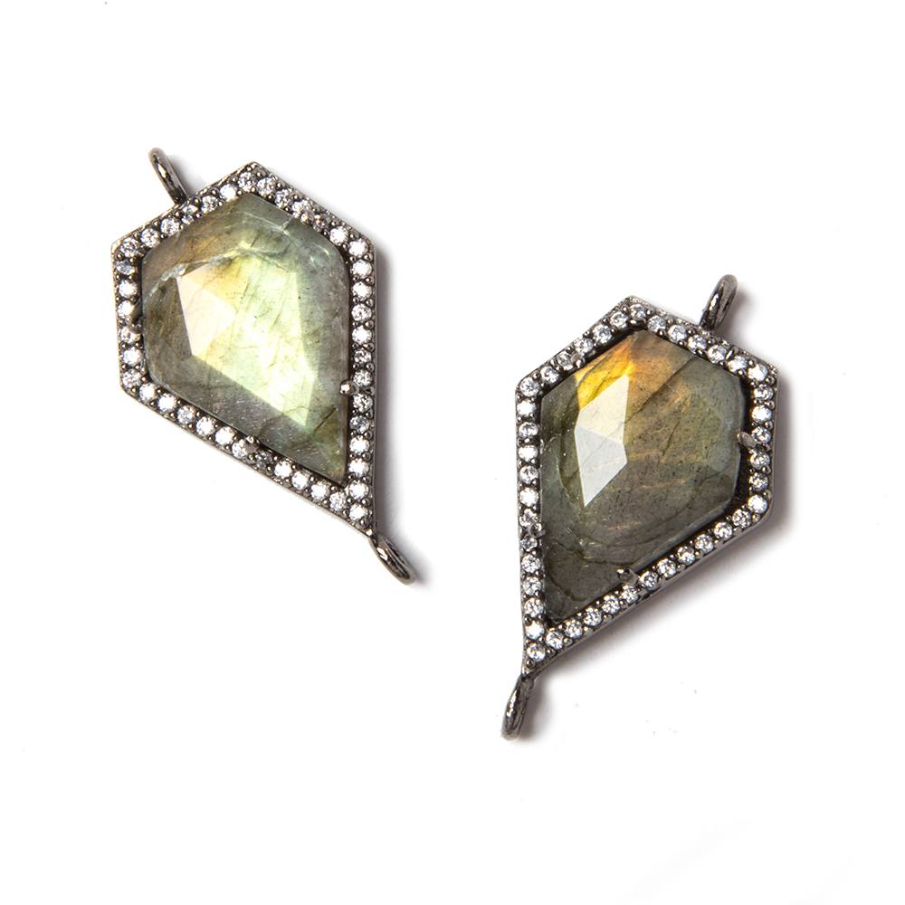 27x15mm Black Gold Bezeled CZ & Labradorite shield Connector 1 pc - Beadsofcambay.com