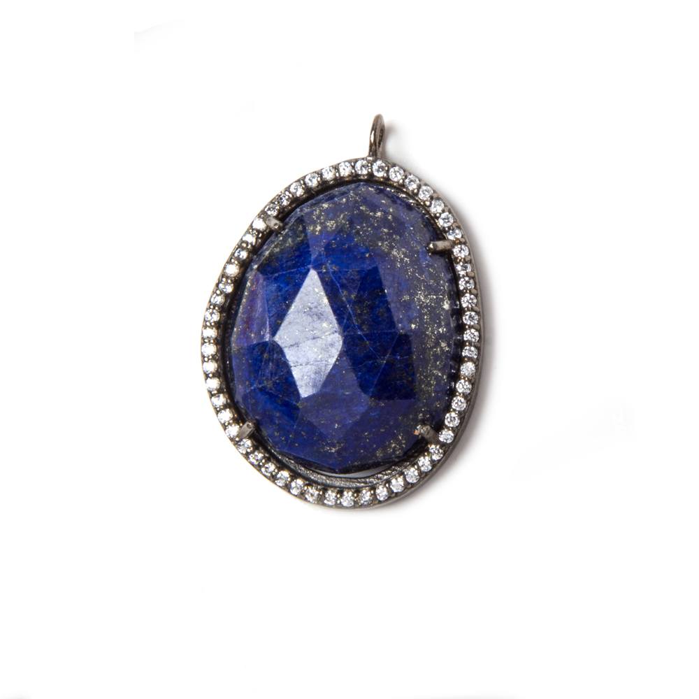 27x19mm Black Gold Bezeled White CZ & Lapis Lazuli Nugget Pendant 1 pc - Beadsofcambay.com