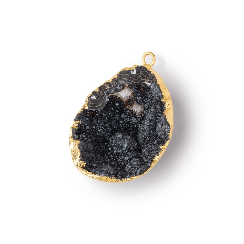 27x22mm Gold Leafed Black Concave Drusy Pendant 1 focal piece - Beadsofcambay.com