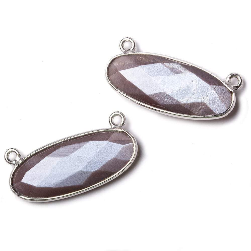 28x11.5mm Silver Bezel Chocolate Moonstone Oval East West Connector 1 piece - Beadsofcambay.com