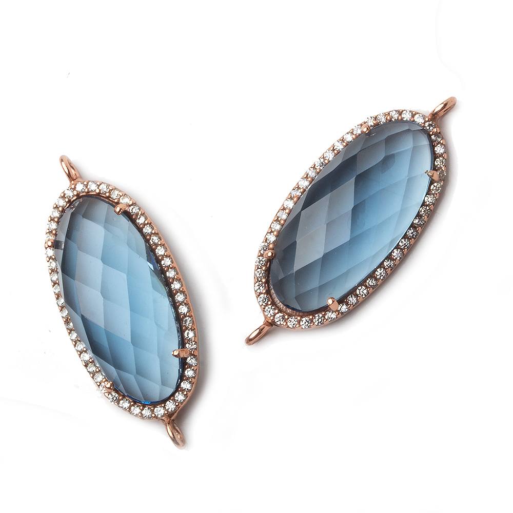 28x14mm Rose Gold CZ Bezel London Blue Quartz Oval Connector 1 piece - Beadsofcambay.com