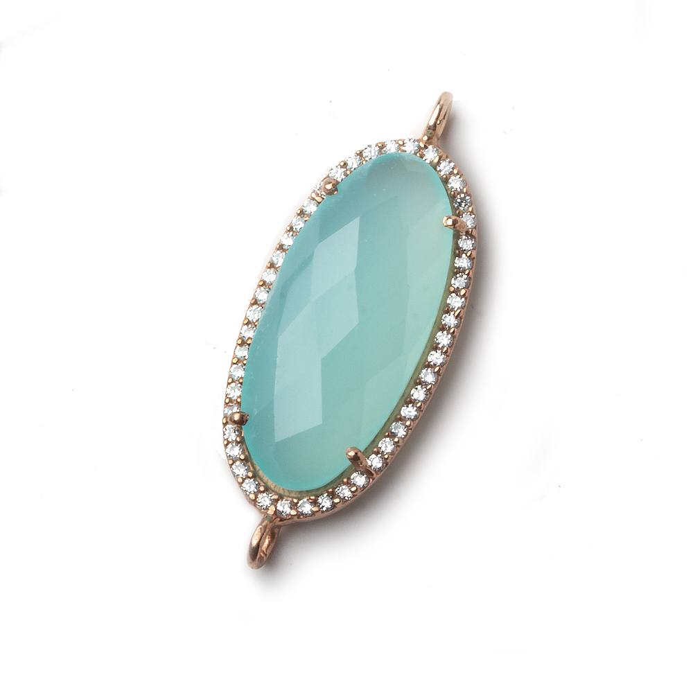 28x14mm Rose Gold CZ Bezel Seafoam Chalcedony Oval Connector 1 piece - Beadsofcambay.com
