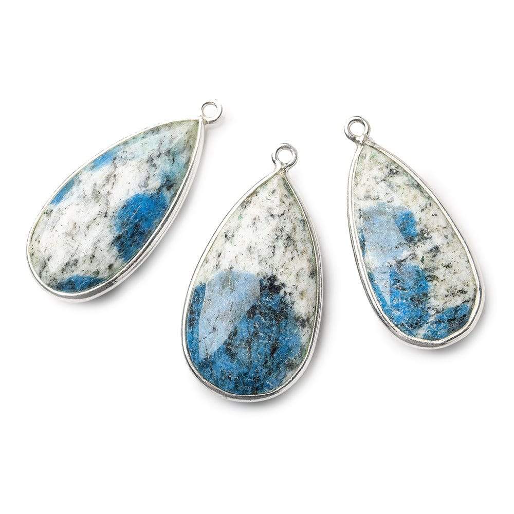 28x15mm .925 Silver Bezel K2 Granite & Azurite faceted Pear Pendant 1 piece - Beadsofcambay.com
