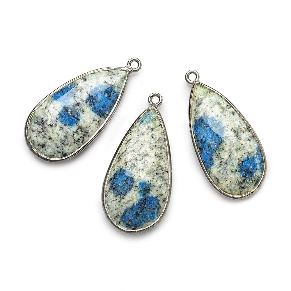 28x15mm Black Gold .925 Silver Bezel K2 Granite & Azurite faceted Pear Pendant 1 piece - Beadsofcambay.com