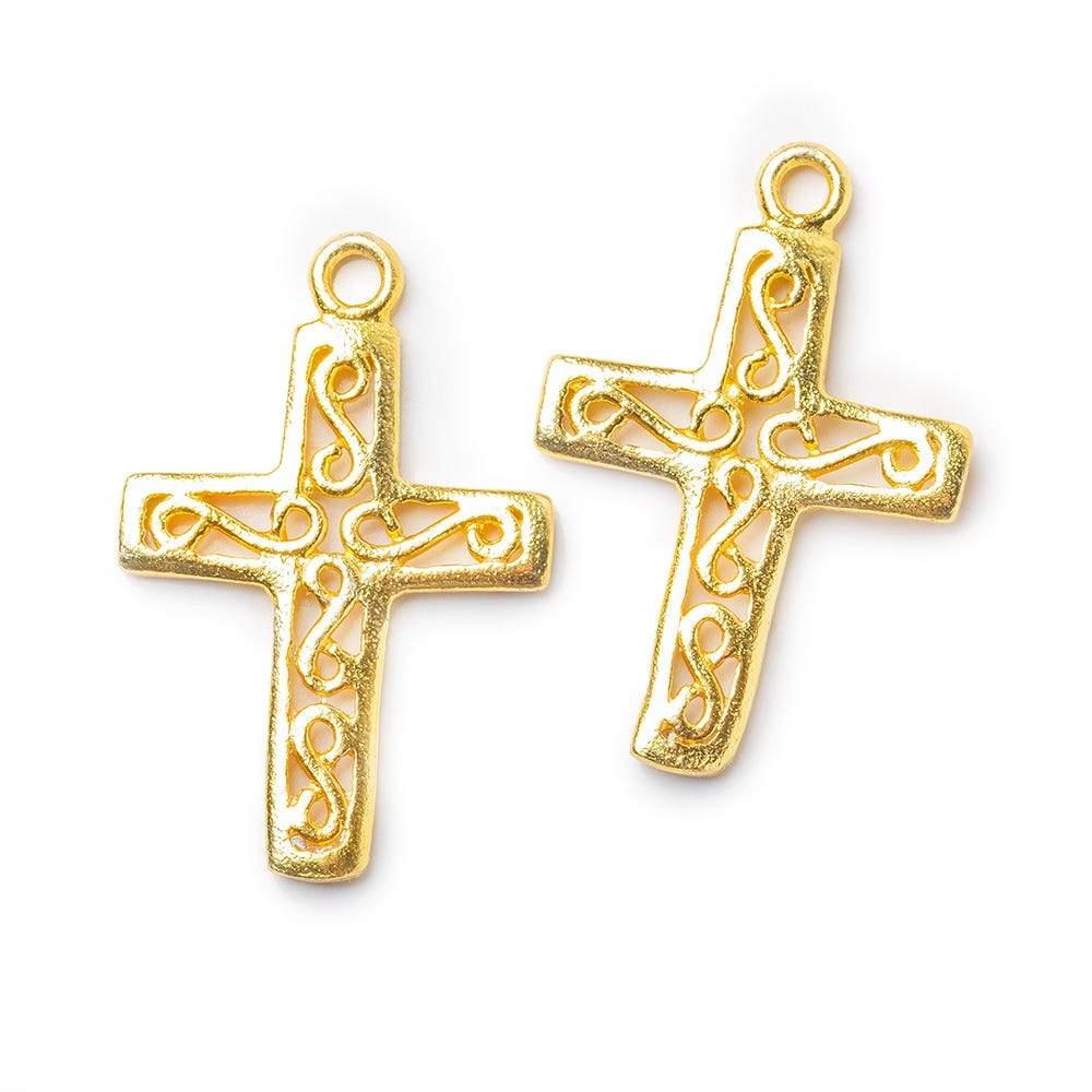 28x18mm 22kt Gold plated Filigree Cross Charm Set of 2 - Beadsofcambay.com