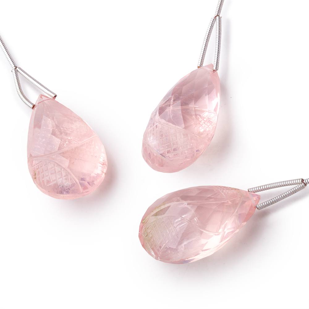 28x18mm Rose Quartz Hand Carved Pear Focal Bead 1 piece - Beadsofcambay.com