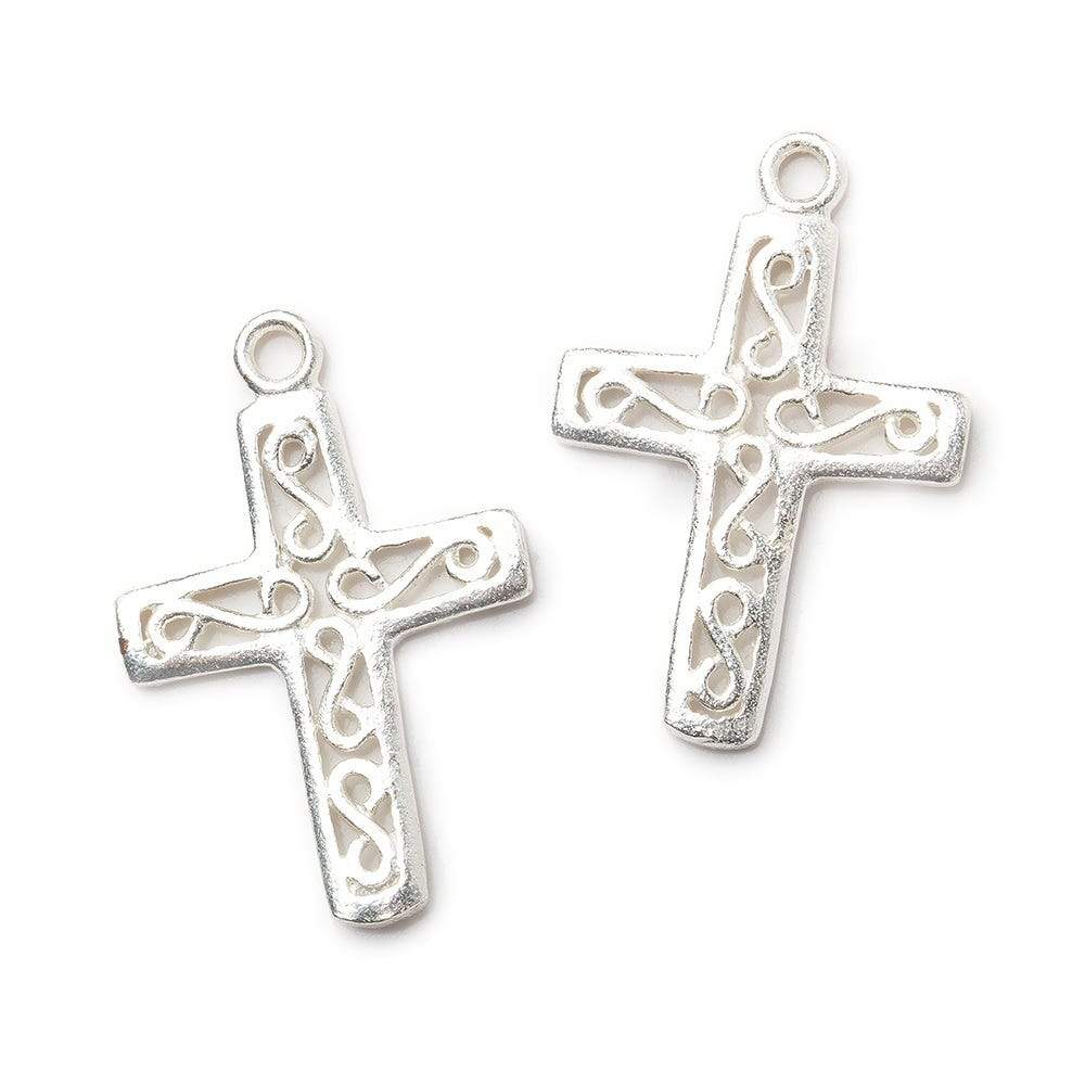 28x18mm Sterling Silver plated Filigree Cross Charm Set of 2 - Beadsofcambay.com