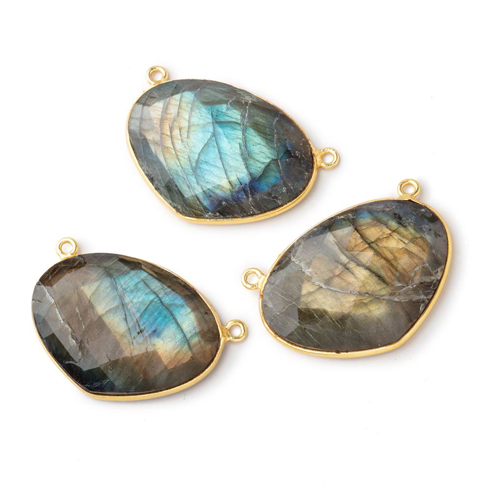 28x20mm Vermeil Bezeled Labradorite Heart East West Connector 1 piece - Beadsofcambay.com