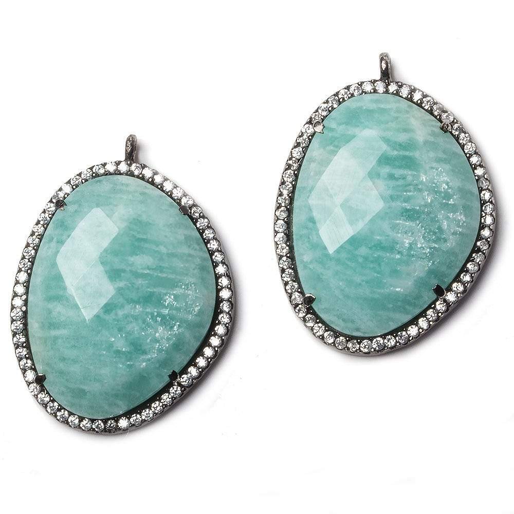 28x22mm Black Gold Bezeled White CZ and Amazonite Nugget 1 ring pendant 1 piece - Beadsofcambay.com