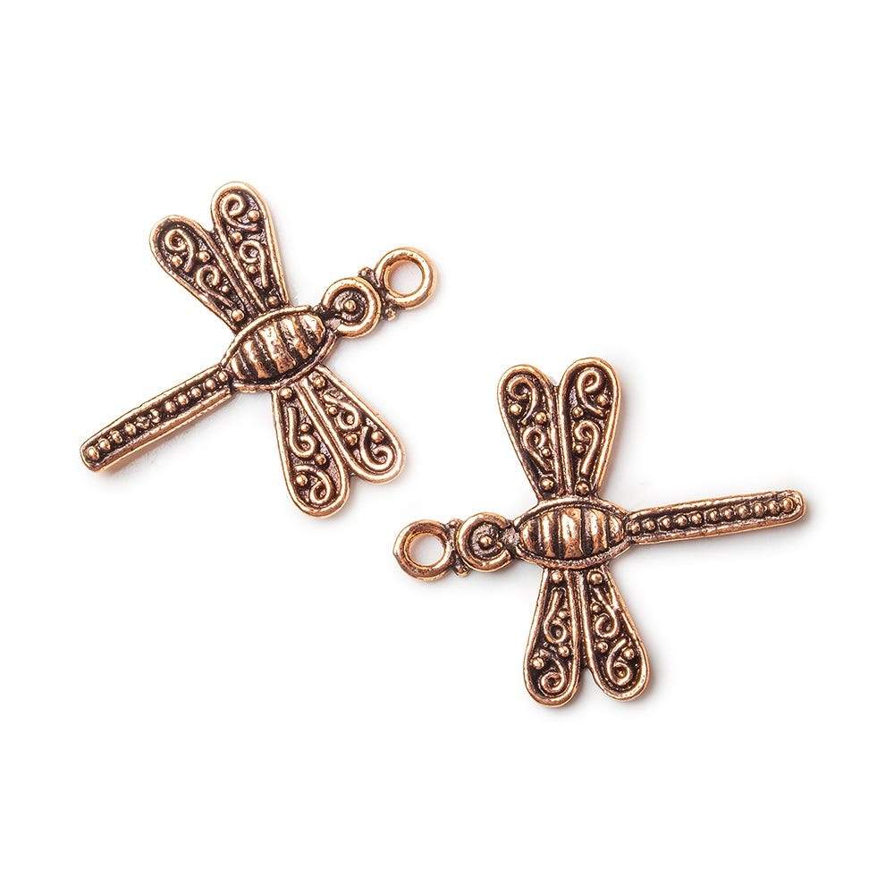 28x23mm Copper Dragonfly Charm with Scroll Design Set of 2 - Beadsofcambay.com