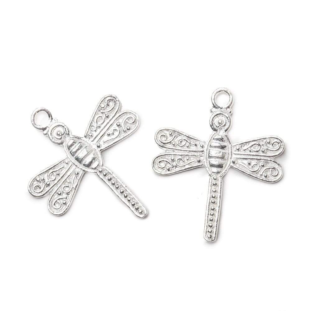 28x23mm Sterling Silver plated Copper Dragonfly Charm Finding Set of 2 - Beadsofcambay.com