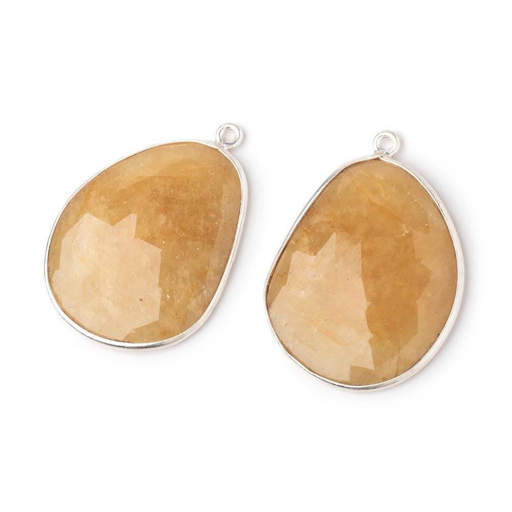 28x24mm .925 Silver Bezel Yellow Beryl Faceted Freeform Set of 2 Pendants - Beadsofcambay.com