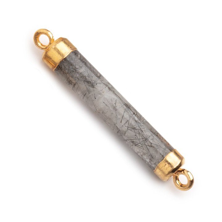 28x4.5mm Gold Leafed Tourmalinated Quartz Tube Focal Connector 1 piece - Beadsofcambay.com