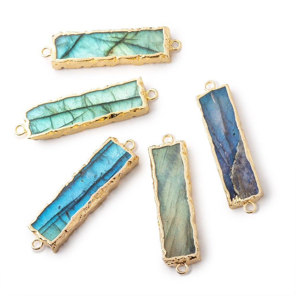 28x8mm Gold Leafed Labradorite Bar Connector 1 piece - Beadsofcambay.com