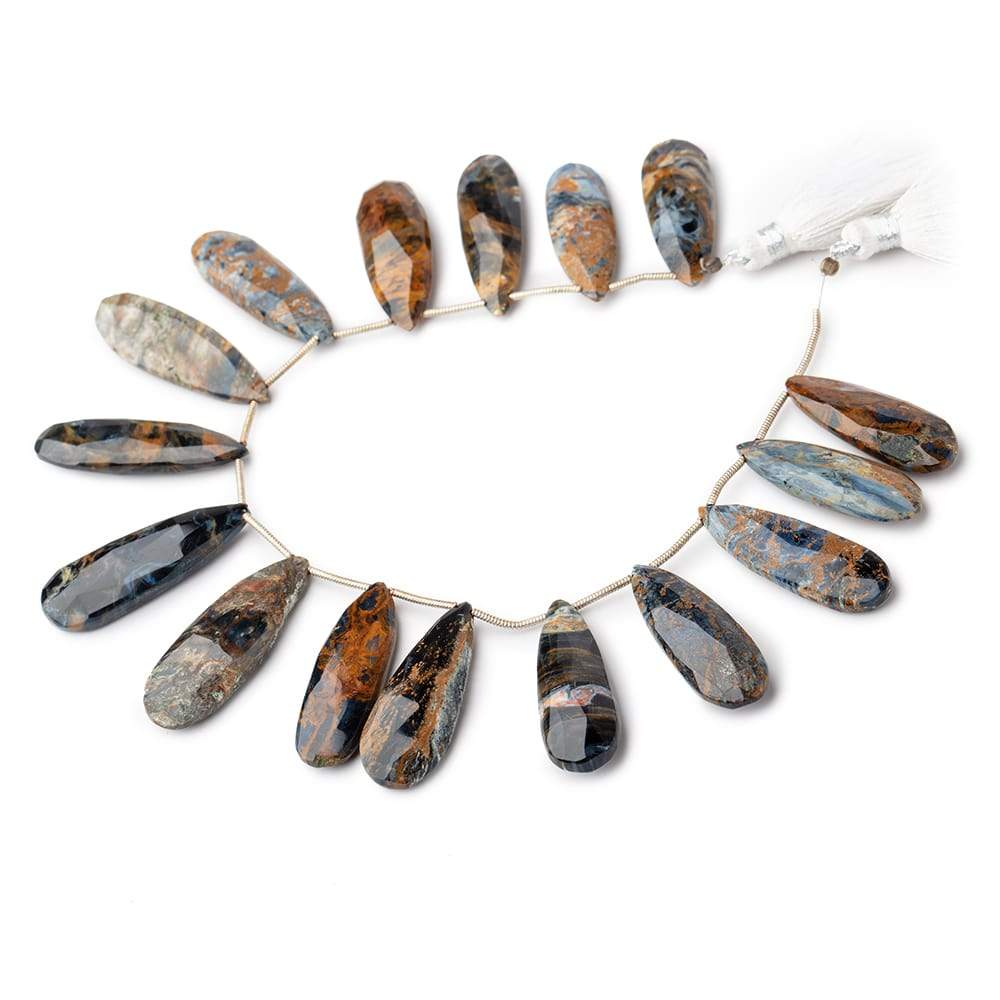 29x10-34x12mm Pietersite Faceted Pear Beads 8 inch 16 pieces - Beadsofcambay.com