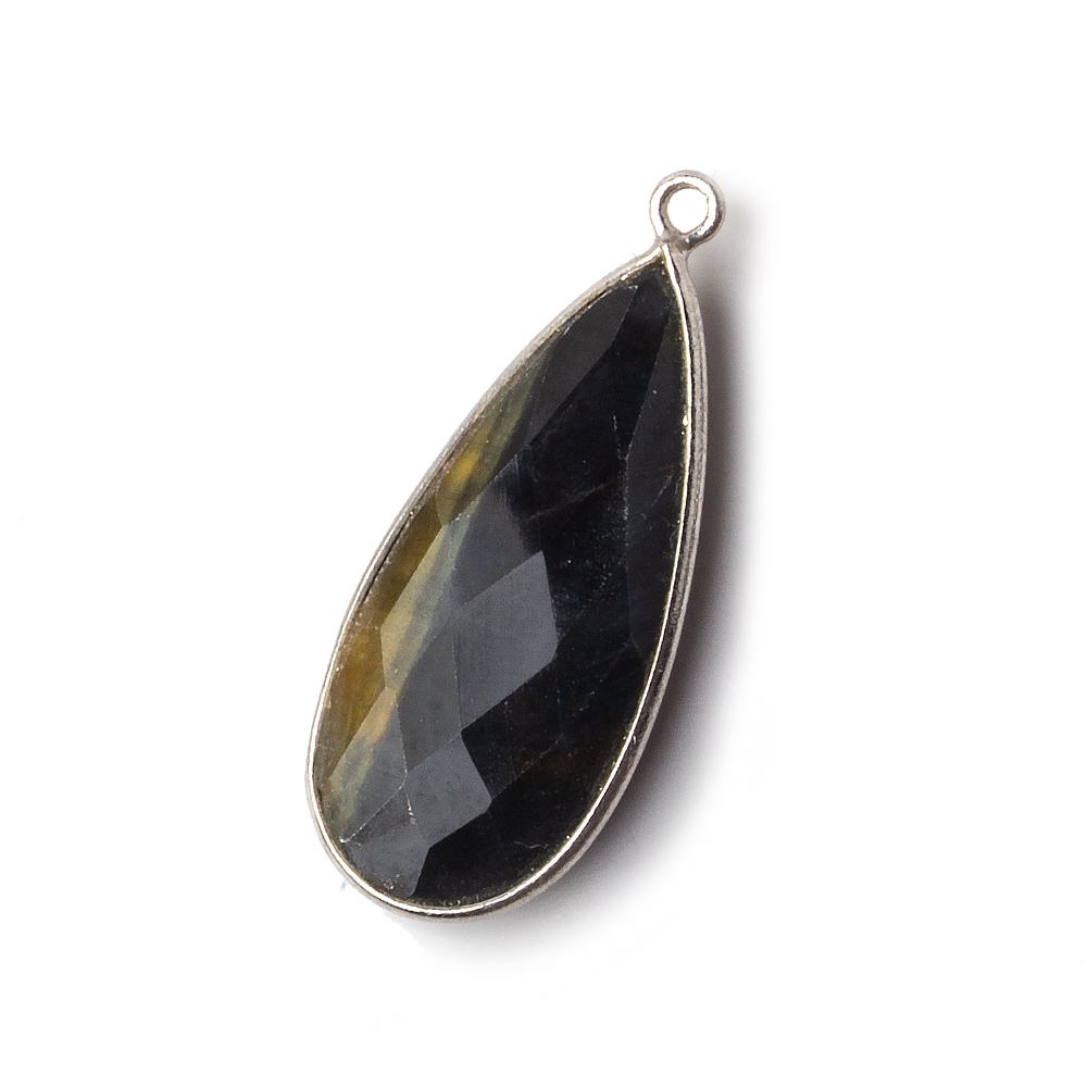 29x13mm Silver .925 Bezel Gold & Black Tiger's Eye faceted Pear Pendant 1 piece - Beadsofcambay.com