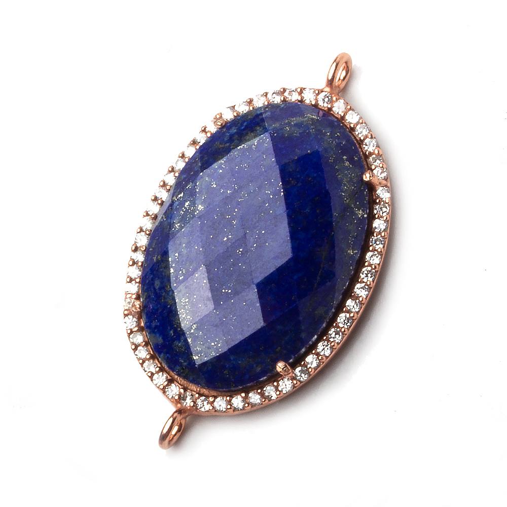 29x20mm Rose Gold CZ Bezel Lapis Lazuli Oval Connector 1 piece - Beadsofcambay.com