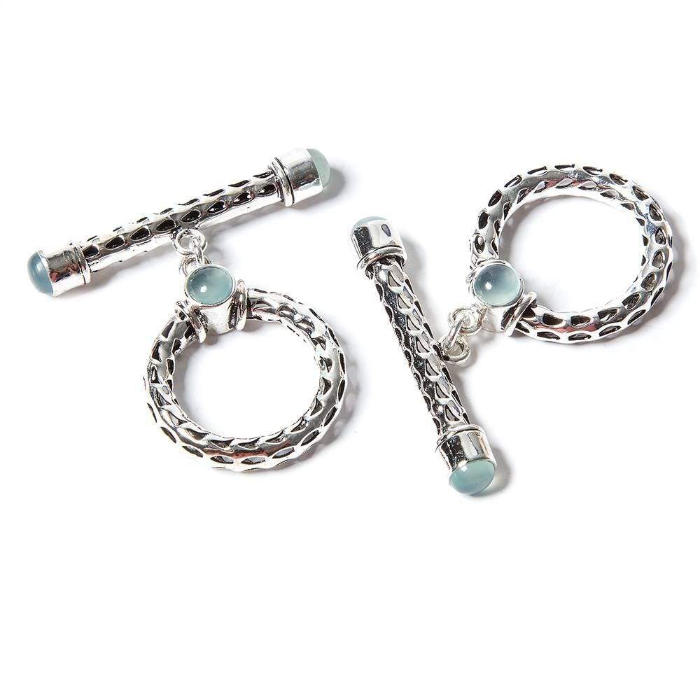 29x23mm Aquamarine Cabochon Filigree Antiqued Sterling Silver Toggle 1 pc - Beadsofcambay.com