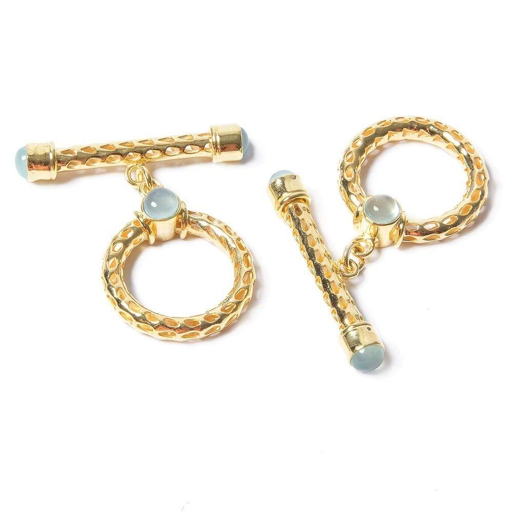 29x23mm Aquamarine Cabochon Filigree Vermeil Toggle 1 piece - Beadsofcambay.com