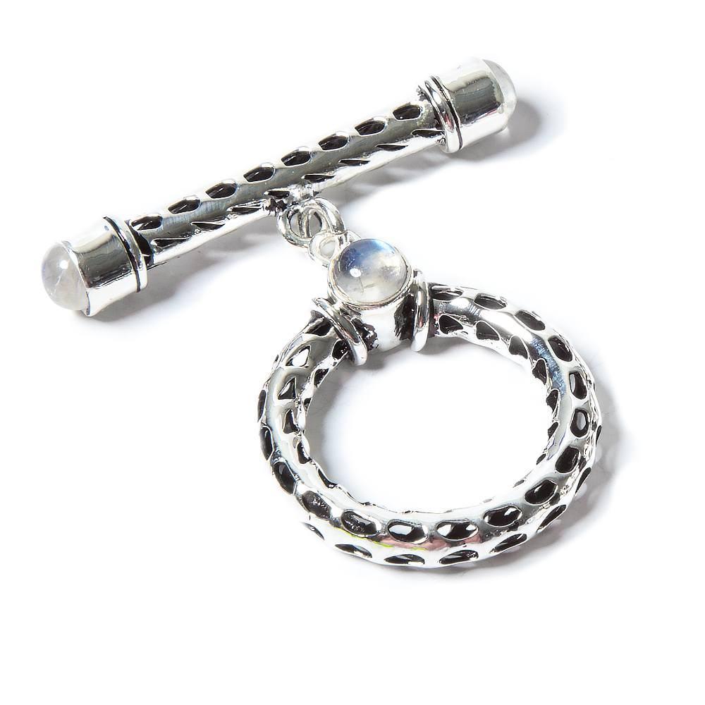 29x23mm Rainbow Moonstone Cabochon Filigree Antiqued Silver Toggle 1 pc - Beadsofcambay.com