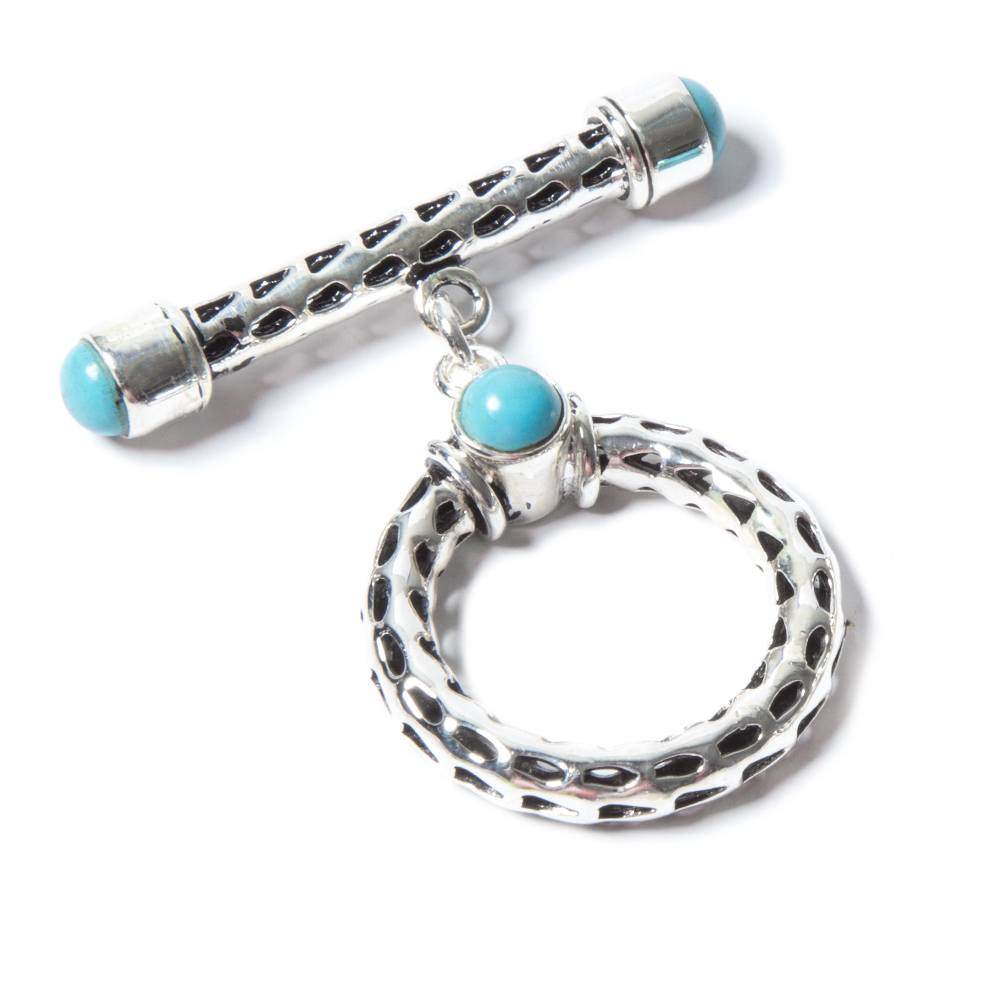 29x23mm Turquoise Cabochon Filigree Antiqued Sterling Silver Toggle 1 piece - Beadsofcambay.com
