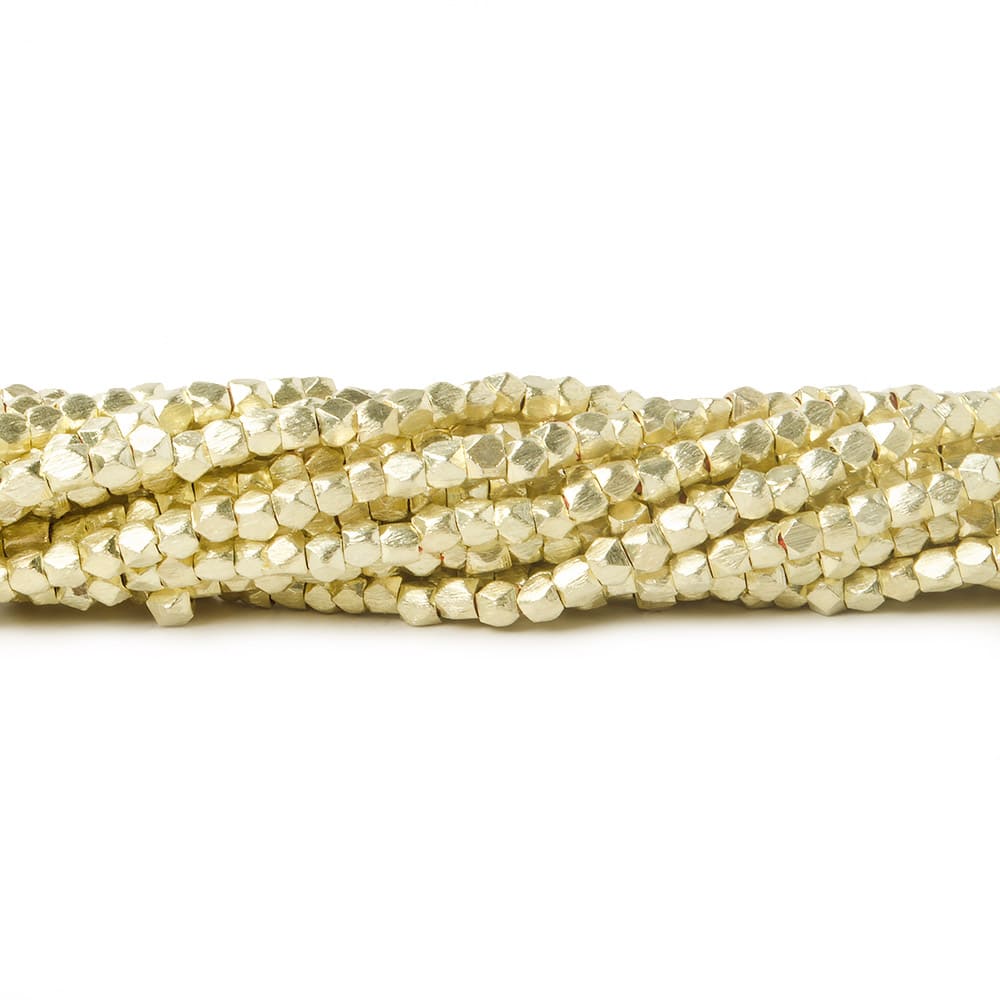2mm 14kt Gold Plated Copper Brushed Faceted Nugget Beads 8 inch 60 beads - Beadsofcambay.com