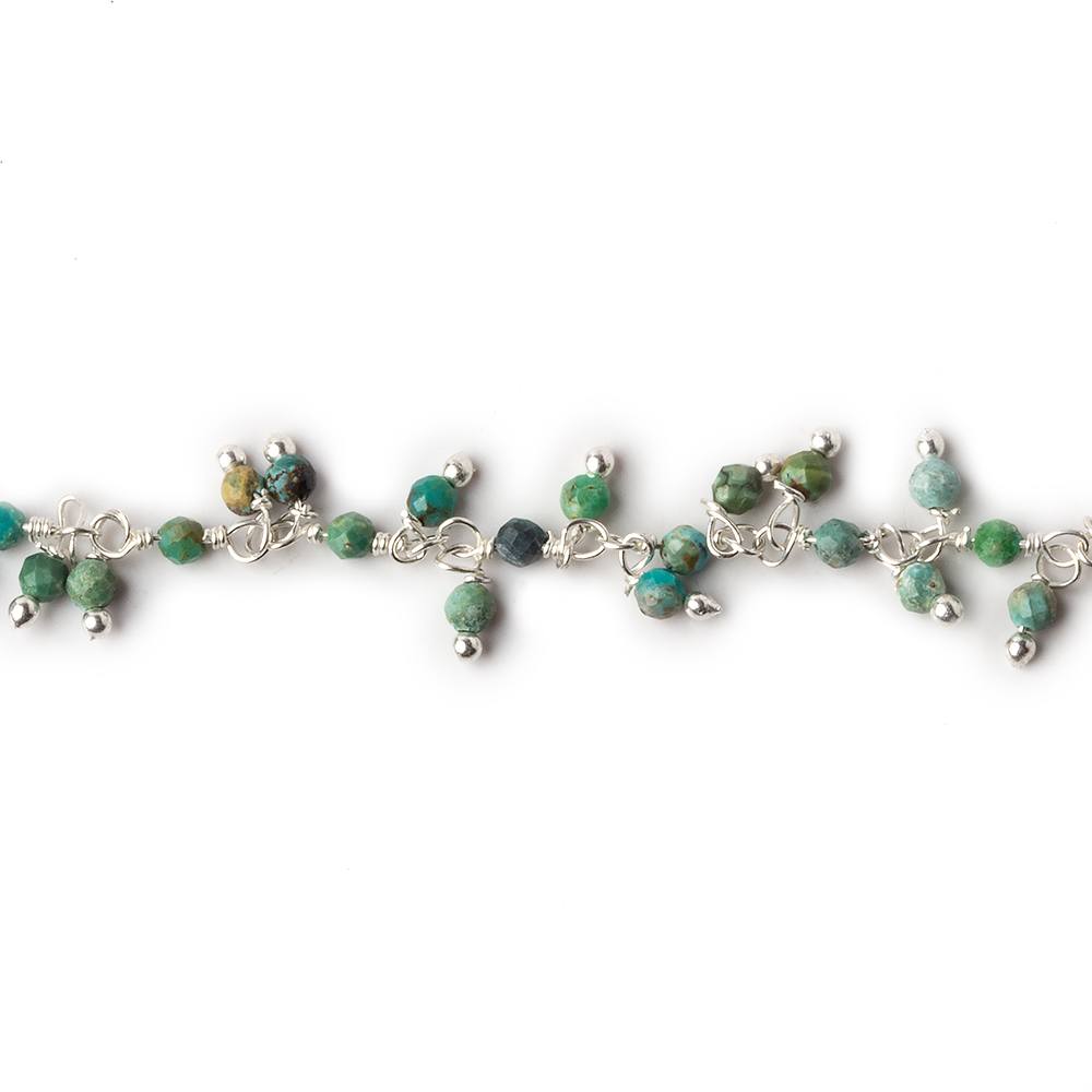 2mm Chinese Turquoise micro faceted round Silver Dangling Chain by the foot - Beadsofcambay.com