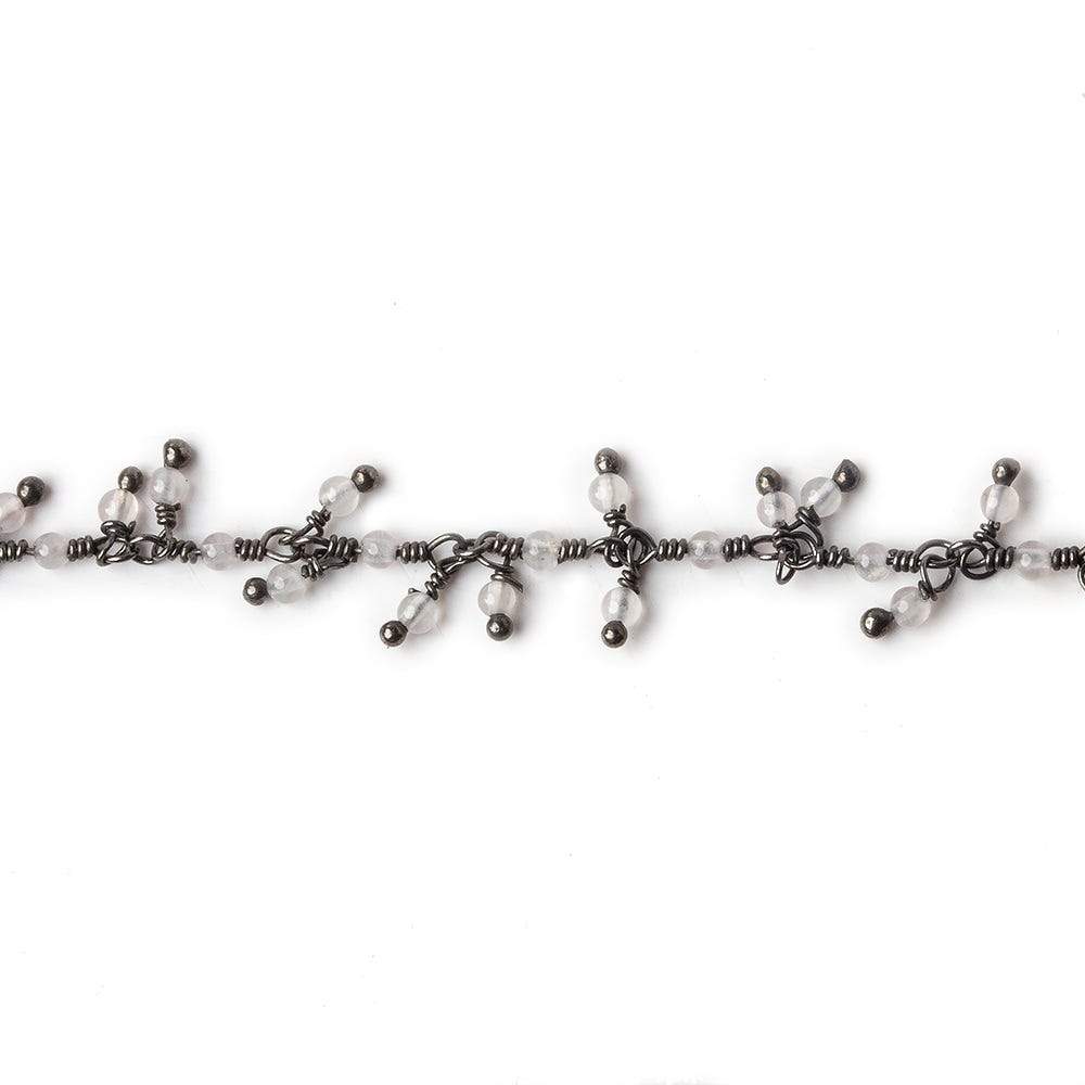 2mm Grey Chalcedony micro round Black Gold plated Dangling Chain by the foot - Beadsofcambay.com