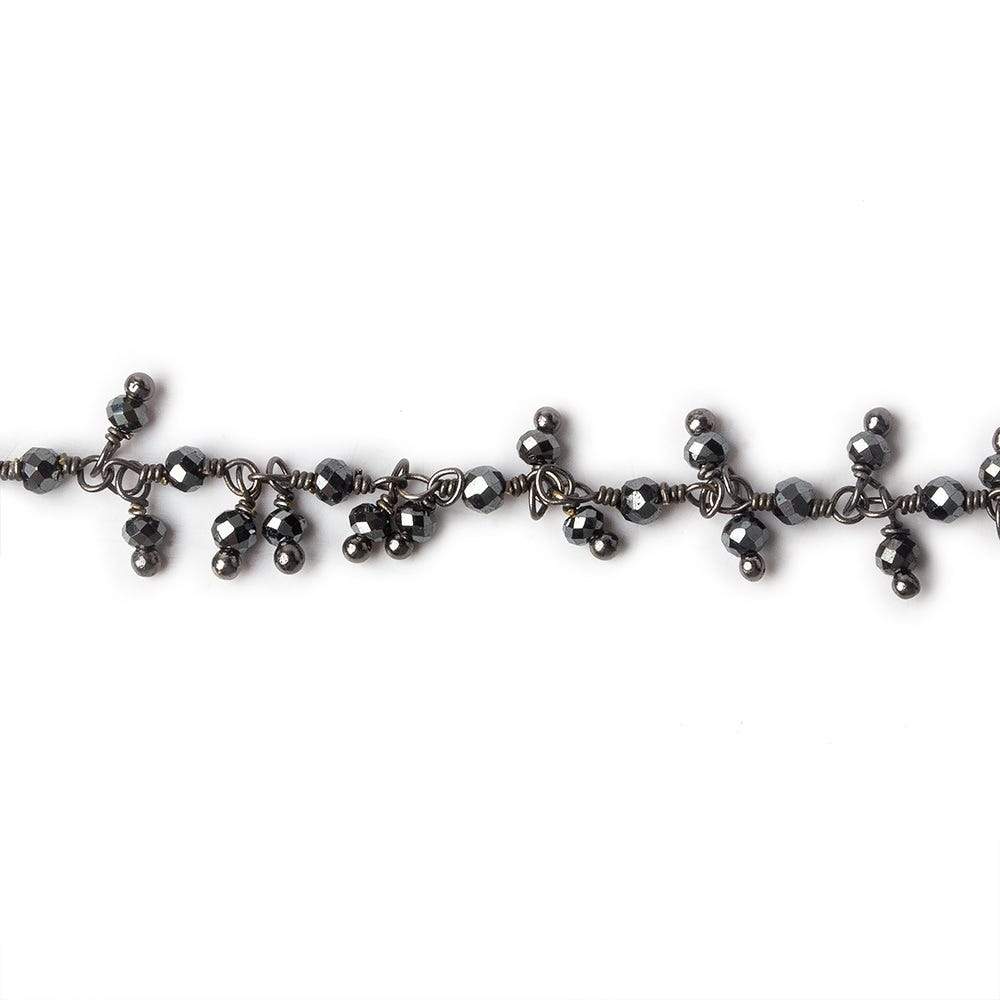 2mm Hematite micro faceted round Black Gold Dangling Chain by the foot - Beadsofcambay.com