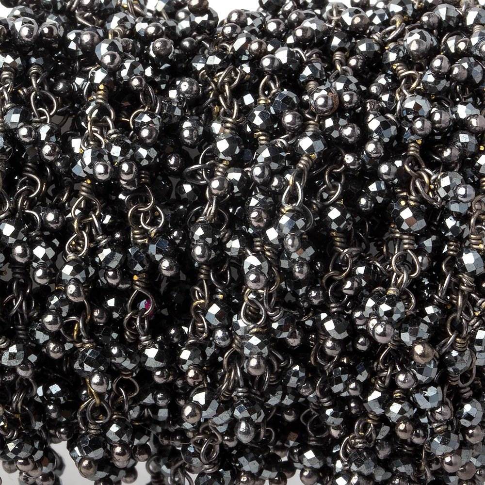 2mm Hematite micro faceted round Black Gold Dangling Chain by the foot - Beadsofcambay.com