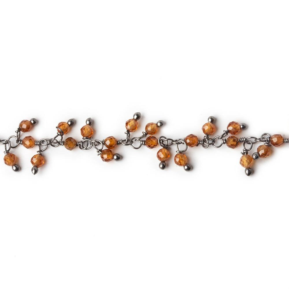 2mm Hessonite Garnet microfaceted round Black Gold Dangling Chain by the foot - Beadsofcambay.com