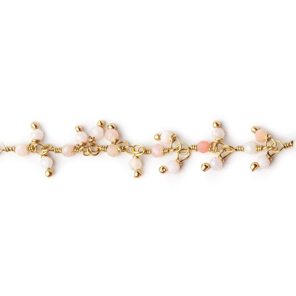 2mm Pink Peruvian Opal micro faceted round Gold plated Dangle Chain by the foot - Beadsofcambay.com