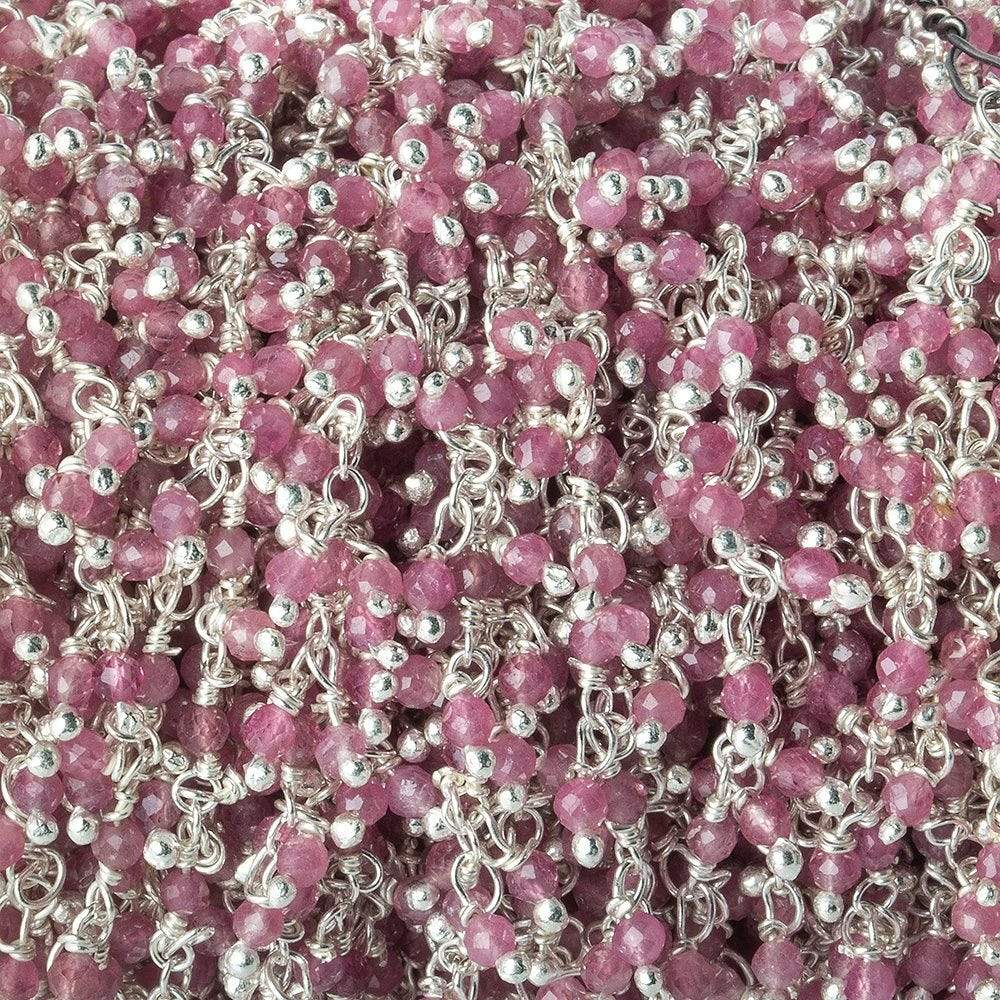 2mm Pink Tourmaline micro faceted round Silver .925 Dangle Chain by the foot - Beadsofcambay.com