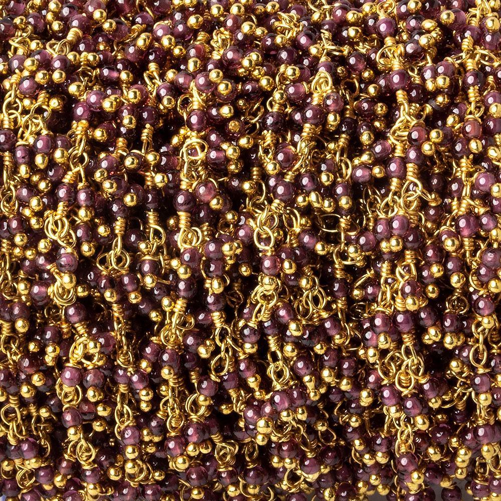 2mm Rhodolite Garnet Gold plated Dangling Chain by the foot - Beadsofcambay.com