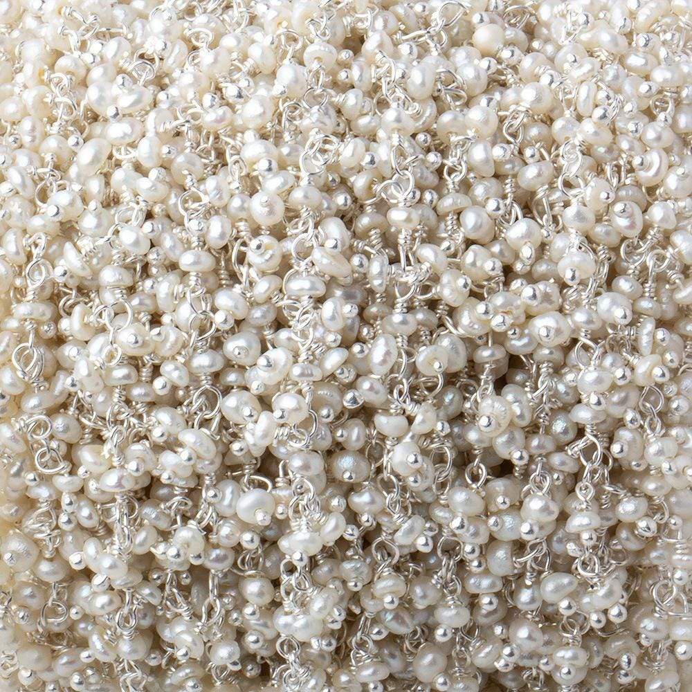 2x2mm White Baroque Pearl Silver Dangling Chain sold by the foot - Beadsofcambay.com