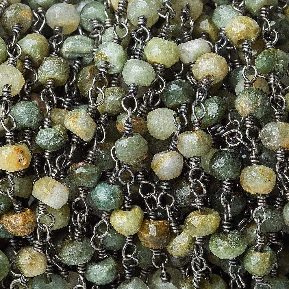 3-3.5mm Cat's Eye Green Quartz rondelle Black Gold plated Chain by the foot - Beadsofcambay.com