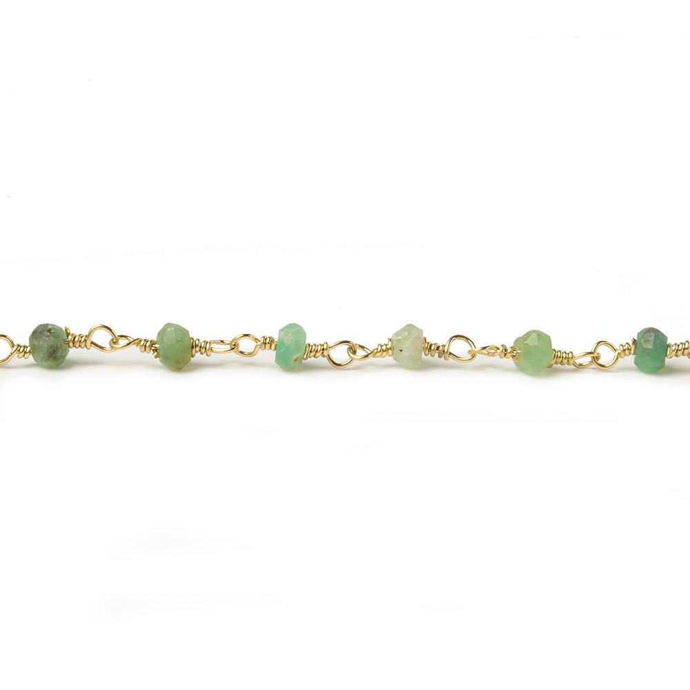 3-3.5mm Chrysoprase Gold plated Wire Wrapped Chain sold by the foot - Beadsofcambay.com