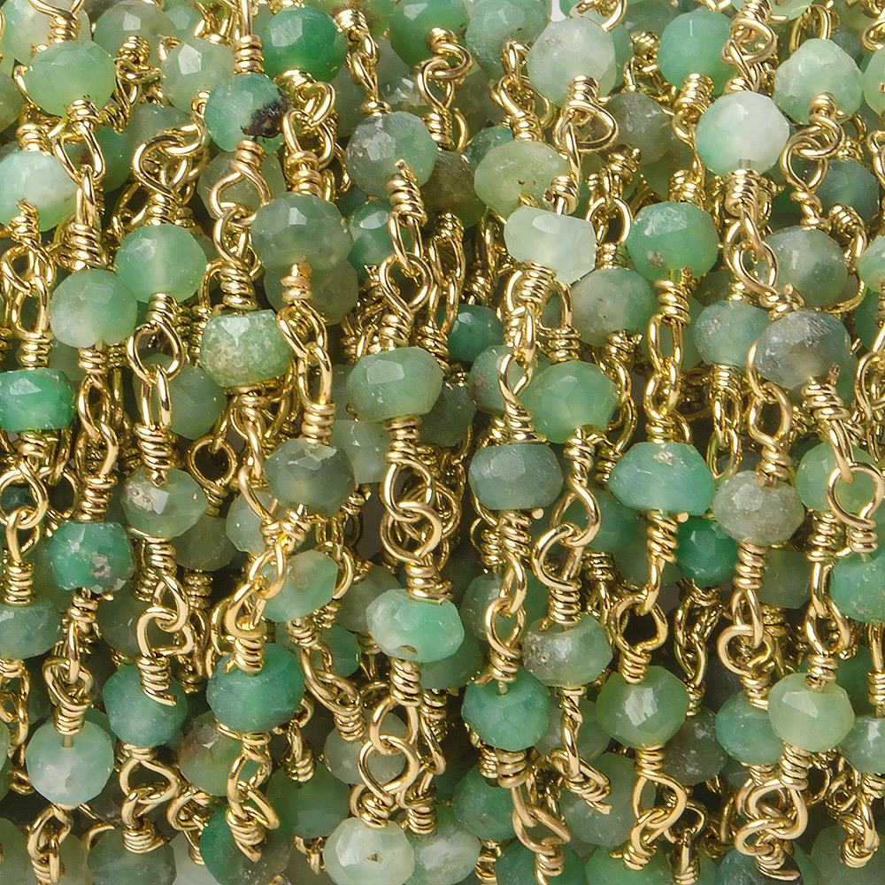 3-3.5mm Chrysoprase Gold plated Wire Wrapped Chain sold by the foot - Beadsofcambay.com